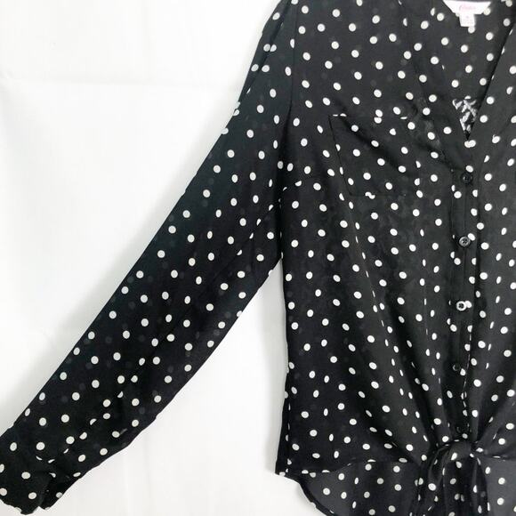 Candie's Womens Top Medium Polka Dot Tie Front Flowy Relaxed Casual Party Event - Picture 5 of 10